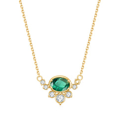 Charm Style Inlaid Emerald Nanometer Stone Pendant Plated Gold Silver Necklace for Women