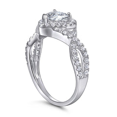 Heart Zircon Soleste Halo Modern Split Shank Silver Ring for Women