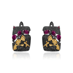 Vintage s925 Silver Natural Rose Pomegranate Hoops for Women