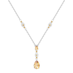 French Romantic Luxury Jewelry Design Inlaid with Natural Colourful Gemstone Pear Drop Pendant Silver Necklace for Women