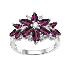Luxury Fashion Design Natural Colourful Gemstone Flower Petals Sterling Silver Ring for Women