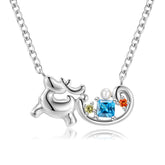 Christmas Elk Sleigh Zircon Silver Necklace