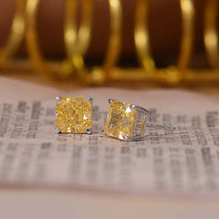 Solitaire Square Yellow Zircon Stud Earrings