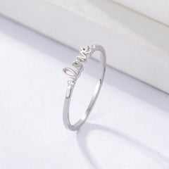 LOVE Letter with White Zircon Sterling Silver Ring for Women