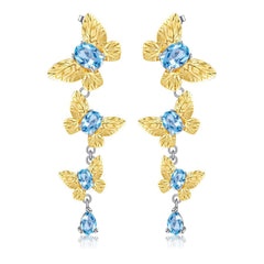 Colourful Gemstone Beading Butterfly Design Silver Drop Earrings for Women
