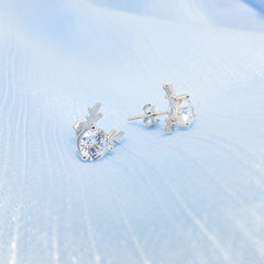 Round Zircon Antlers Silver Stud Earrings