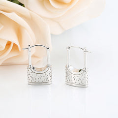 Star Pattern Lock with Zircon Silver Drop Earrings for Women