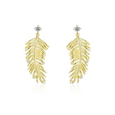 Leaf with Zircon Silver Drop Earrings for Women