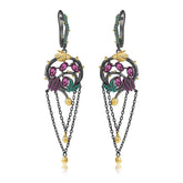 Colourful Gemstones Creative Tassel Silver Drop Earrings for Women