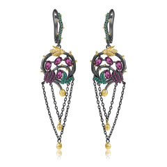 Colourful Gemstones Creative Tassel Silver Drop Earrings for Women