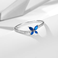 Blue Zircon Butterfly Slightly Curved Slim Sterling Silver Ring