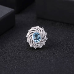 Europen and American Luxury Sense of Natural Topaz Inlaid Natural Colourful Treasure Silver Ring for Women