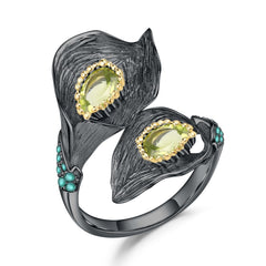 Lily Flower Natural Gemstones Opening Silver Ring