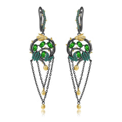 Colourful Gemstones Creative Tassel Silver Drop Earrings for Women