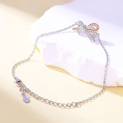 Zircon Bowknot Hemp Rope Sterling Silver Bracelet