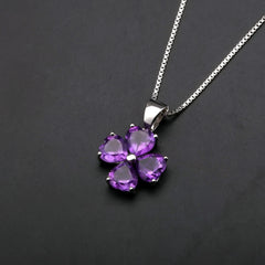 European Personality Fashion Design Inlaid Natural Colourful Gemstones Love Four-leaf Clover Pendant Silver Necklace for Women