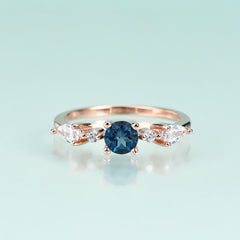 Round Cut Natural London Blue Topaz Silver Ring