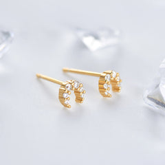 Mini Zircon Moon Silver Stud Earrings for Women
