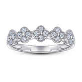 Half Circle Round Zircon Clover Silver Ring for Women
