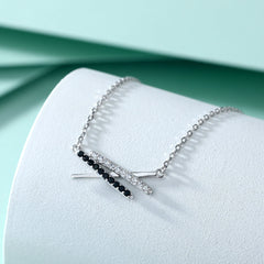 Black Zircon Irregular Pendant Silver Necklace for Women