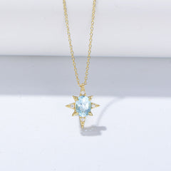 Eight-pointed star with Oval Sky Blue Topaz Pendant Sterling Silver for Women