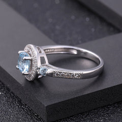 Natural Topaz Round Cut Luxury Soleste Halo Silver Ring for Women