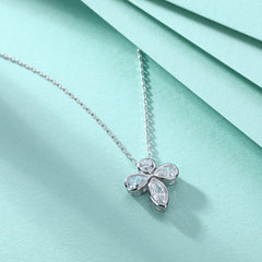 Marquise and Pear Drop Zircon Flower Pendant Silver Necklace for Women