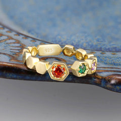 Colourful Zircon Honeycomb Silver Ring for Women