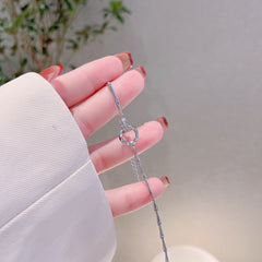 Double Circle Buckle with Zircon Silver Bracelet for Women