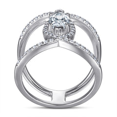 Marquise Zircon Wide Style Two Layer Silver Ring for Women