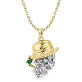 Halloween Skull Smoking A Pipe Zircon Silver Necklace