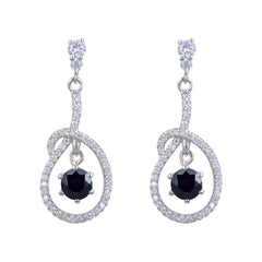 Stylish Oval Pendant Round Cut Natural Gemstone Silver Drop Earrings