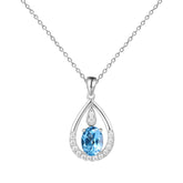 Water Droplet Pendant Oval Natural Gemstone Silver Necklace