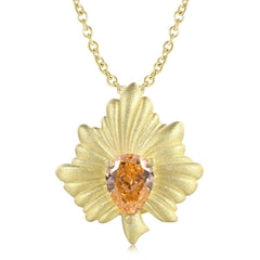 Golden Maple Leaf Pear Shape Orange Zircon Silver Necklace