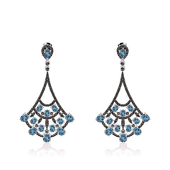 Natural Colourful Gemstones Fan-shaped Silver Drop Earrings for Women