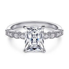 Radiant Cut Zircon Four Prongs Cathedral Silver Ring