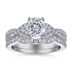 Round Zircon Interweave Modern Split Shank Silver Ring Set