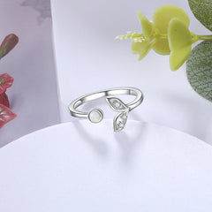 Round Opal Zircon Mermaid Tail Opening Sterling Silver Ring
