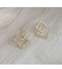 Geometric Square Silver Studs Earrings for Women