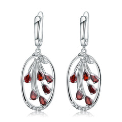 Natural Garnet Garden Design Silver Drop Earrings for Women