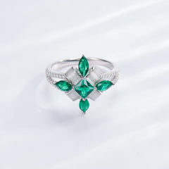 Emerald Colour Clover Enamel Ring for Women