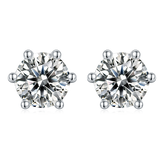 Classic Six Prongs Round Cut Moissanite Silver Earrings