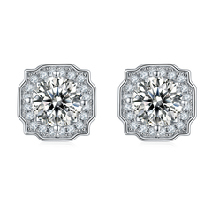 Modern Halo 0.5Carat Round Moissanite Earrings