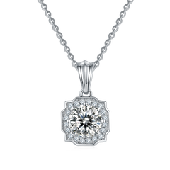 Modern Halo 1.0 Carat Round Moissanite Pendant