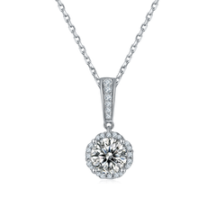 Flower Shape Halo Round Cut Moissanite Pendant