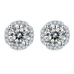 0.5Carat Round Moissanite Petals Halo Earrings