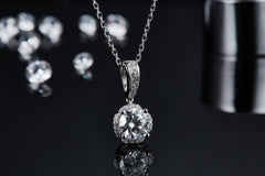 Flower Shape Halo Round Cut Moissanite Pendant