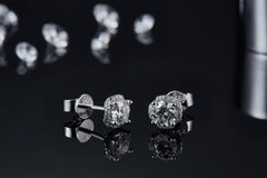 0.5Carat Round Moissanite Petals Halo Earrings