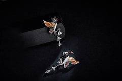 Crane Enamel Silver Drop Earrings for Women