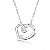 Hollow Heart Pendant Double Round Opal Sterling Silver Necklace